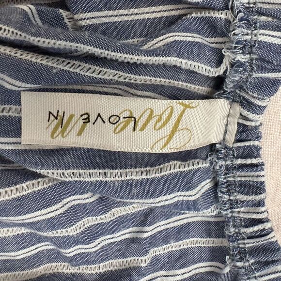 Love In Women's Off Cold Shoulder Blouse Pinstripes Blouse Blue White Medium - Picture 3 of 3